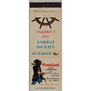 Vintage Matchbook Cover PirateLand Campground Myrtle Beach